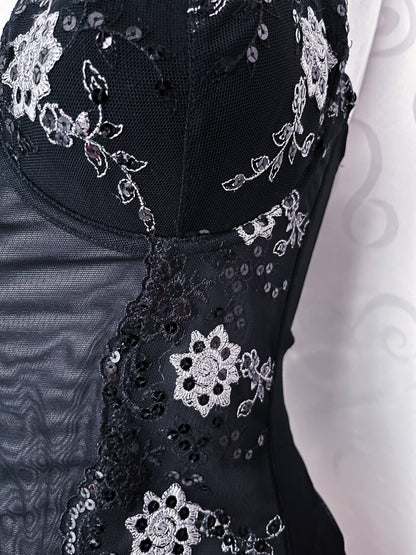 00's fairy black mesh corset with embroidered details 🦷🗝