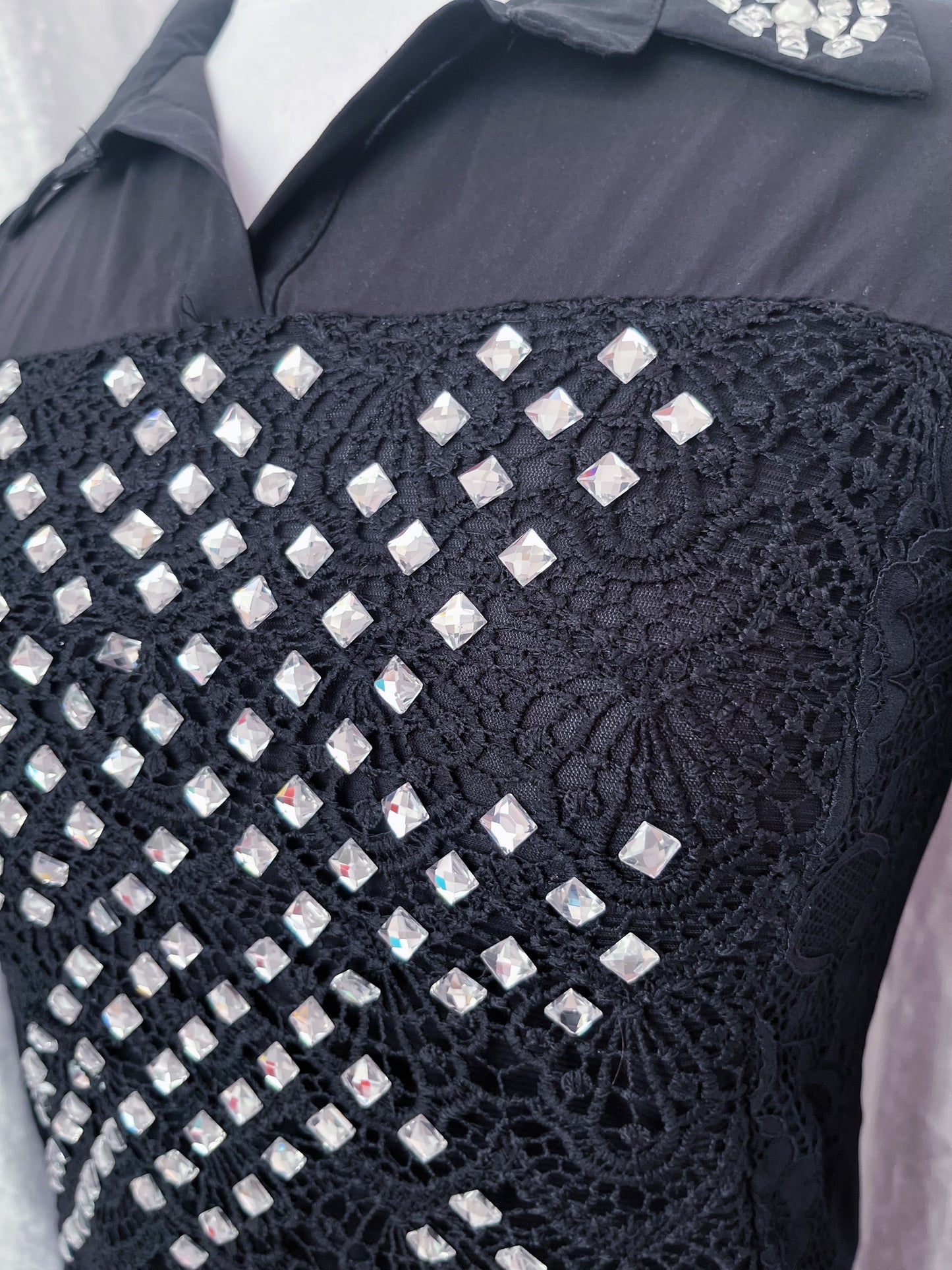 Y2K Gothic lace & mesh beaded top 🦇