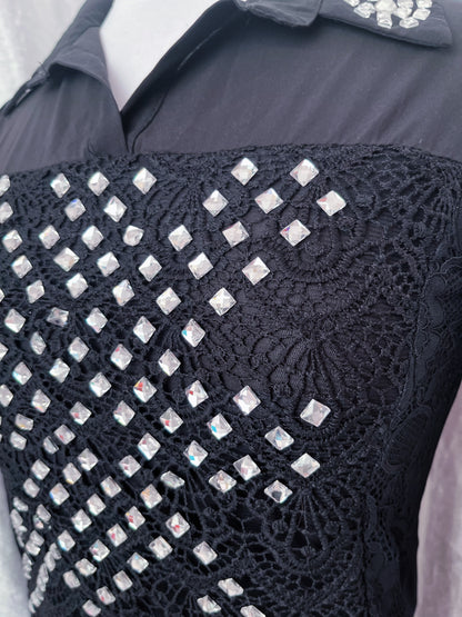 Y2K Gothic lace & mesh beaded top 🦇