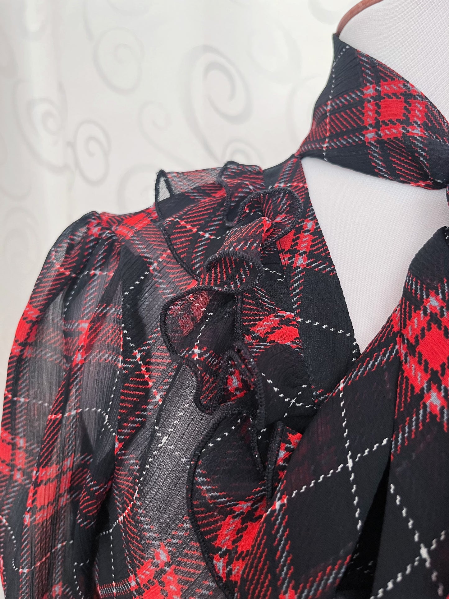 Gothic / Jirai Kei mesh plaid shirt with ruffle detail 🫀