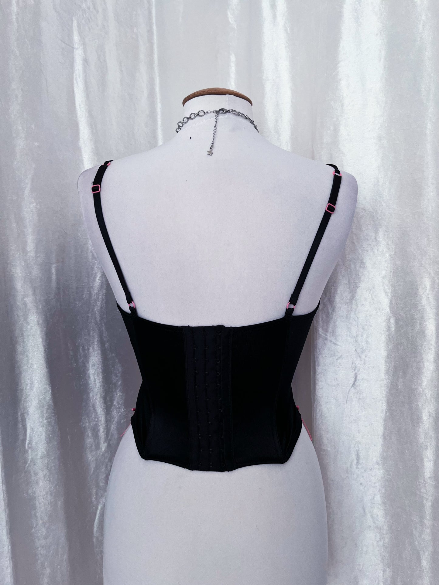 H&M little hot black corset top with lace-up pink bow 🎀