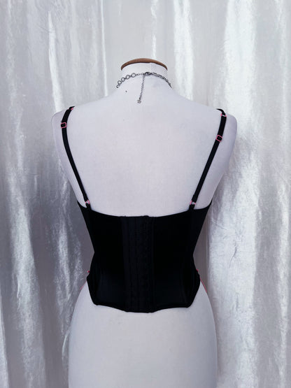 H&M little hot black corset top with lace-up pink bow 🎀