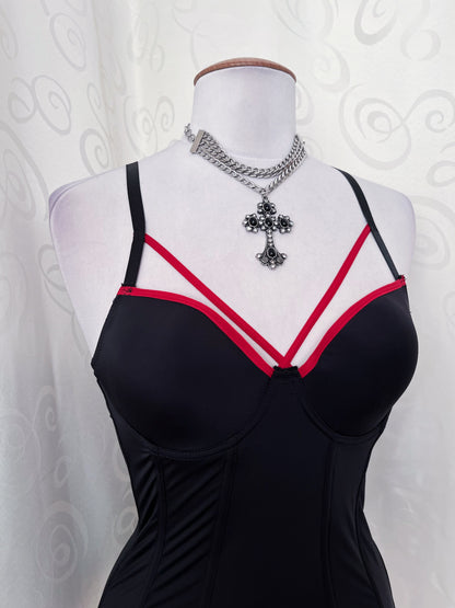 Alt black corset with harness & red details ♥️