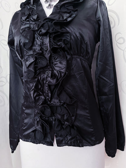 00’s deadstock gothic ruffle black shirt 🦇