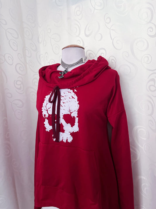 Alt/Emo long red skull print hoodie 💀♥️