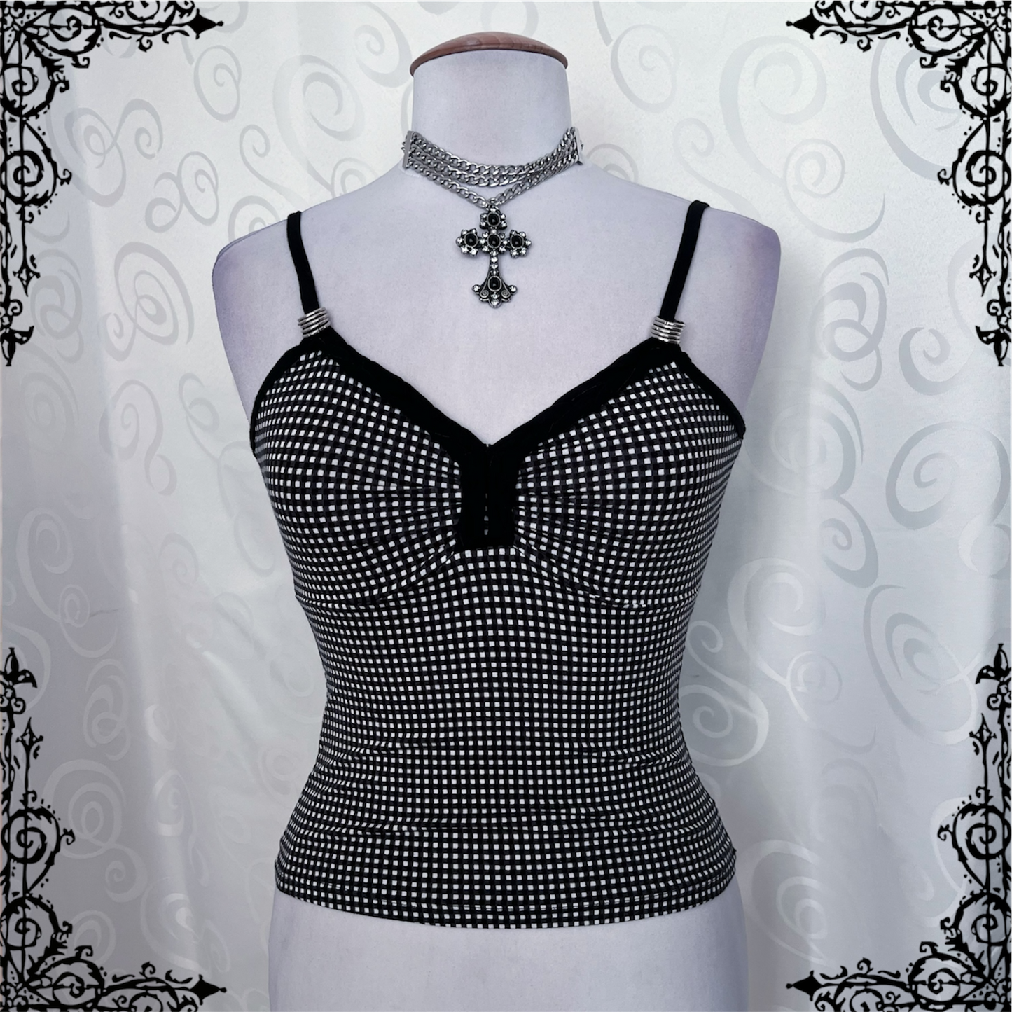 Twee little checked cami top with metallic hoops on the straps 🌀