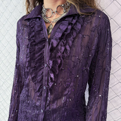 00’s whimsygoth see-through sequin purple shirt 💜🌀