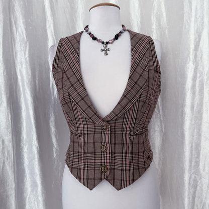 00’s brown plaid vest 📓📖