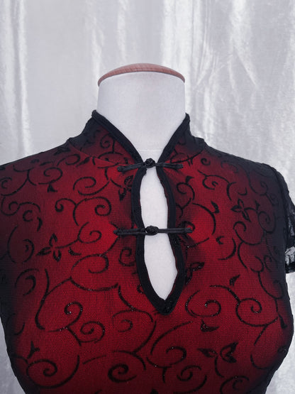 00's iconic mesh & velvet qipao style dress ❤️🖤