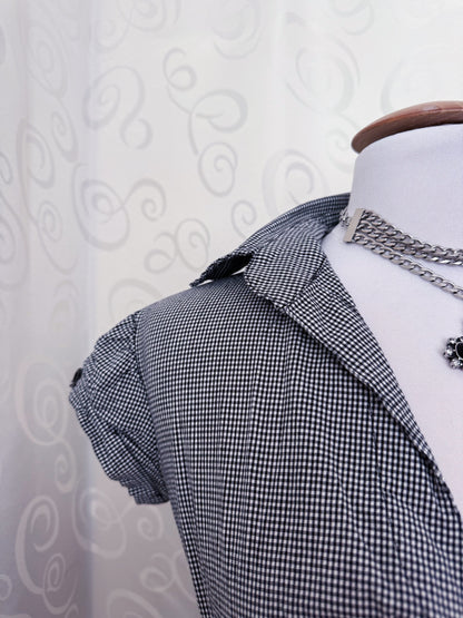 00’s Horror Protagonist/Dark Coquette cotton black & plaid dress 📷🎞️