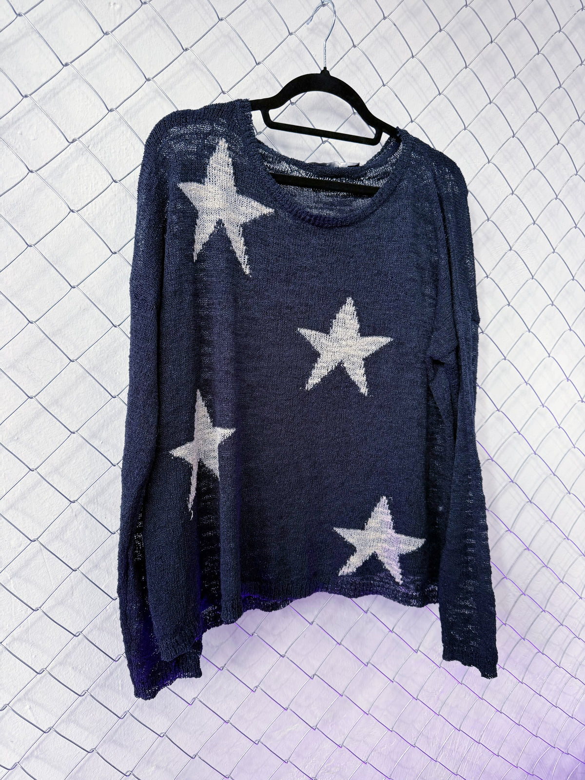 Coraline-style blue light sweater with stars 🗝 ⚉ 🪡 🐈‍⬛