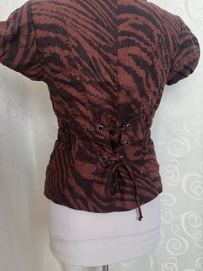 00’s whimsy zebra print brown jacket with lace-up detail 🦇🦓