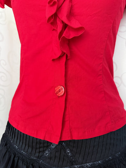 00’s Dark Coquette red cotton shirt 🗝️❣️