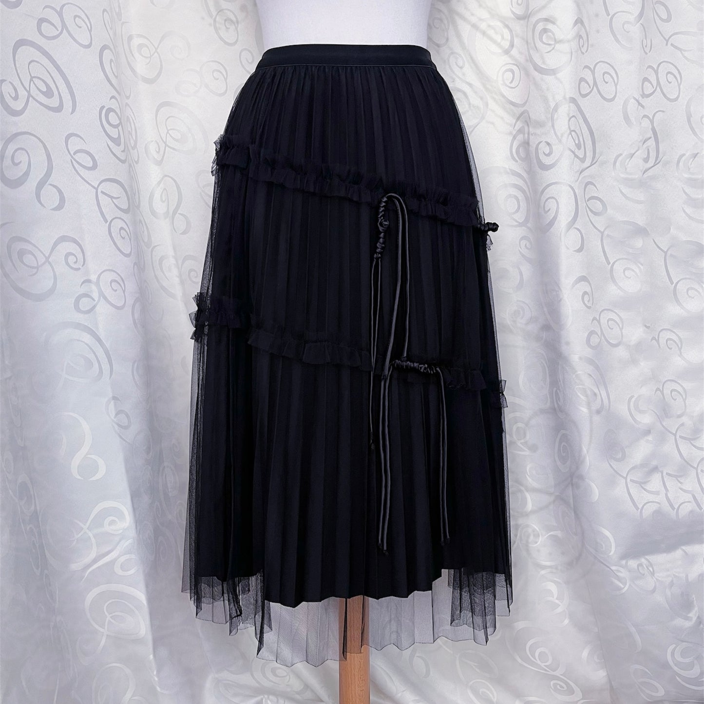 Gothic black mesh midi skirt with ruffle & string details 🕷️