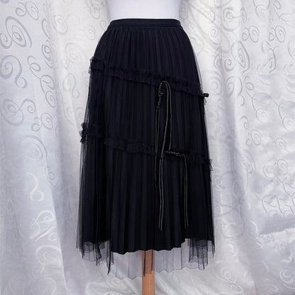 Gothic black mesh midi skirt with ruffle & string details 🕷️