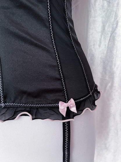Gothic coquette black corset top with garters 🎀