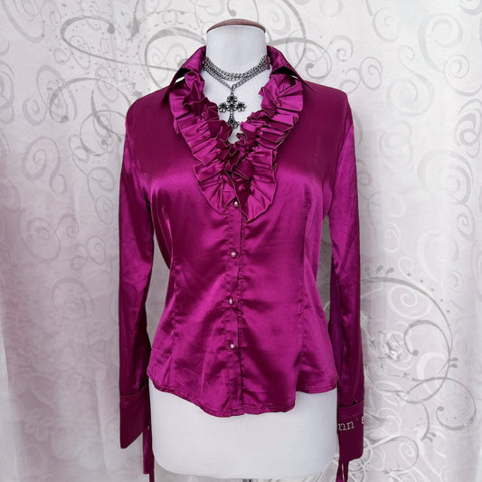 Gothic Jirai Kei magenta satin ruffle shirt 💜💞