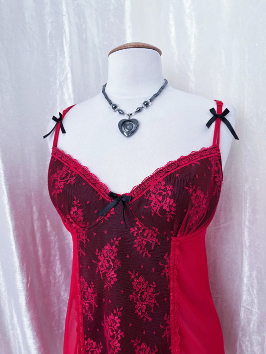 ♱Pretty red mesh & lace babydoll♱