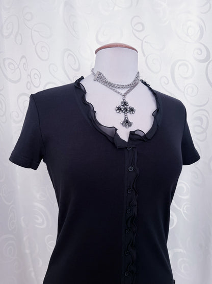 Dark coquette/Gothic cotton black shirt 🕷️