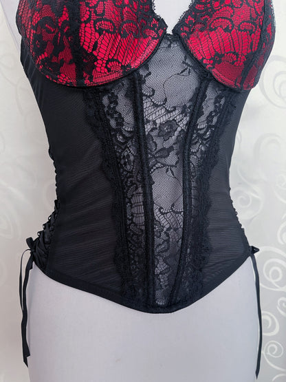 Iconic mesh black corset with lace-up details & red lacey bustier ❤️🕷️