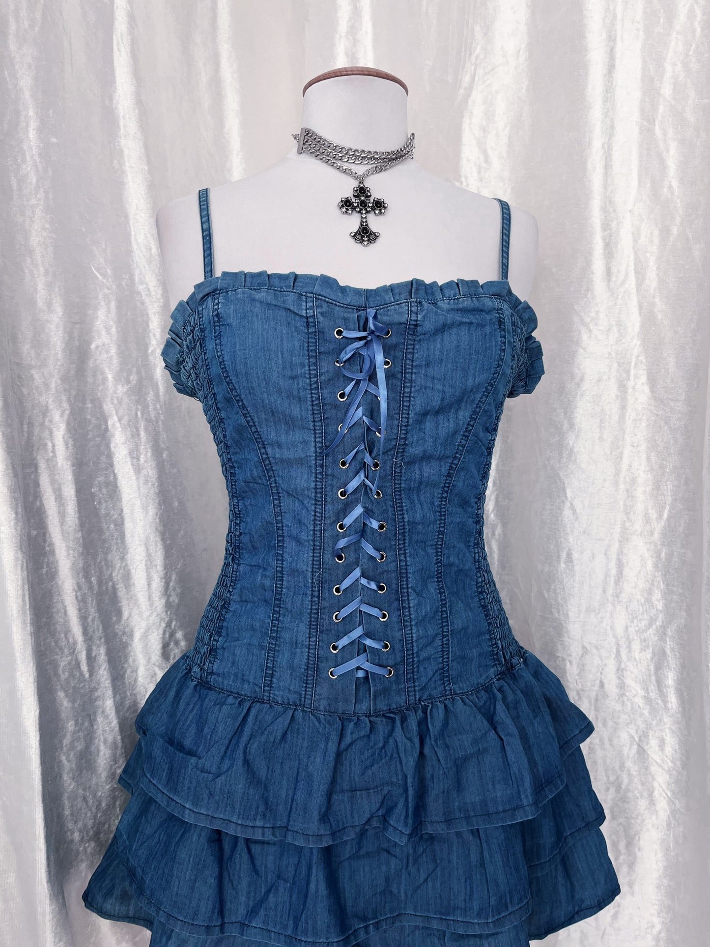 00’s denim lace-up dress 💜✨