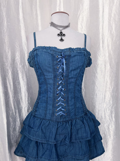 00’s denim lace-up dress 💜✨