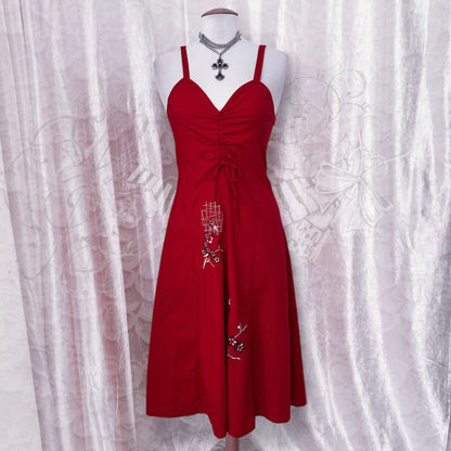 00’s red embroidered summer dress 🌹