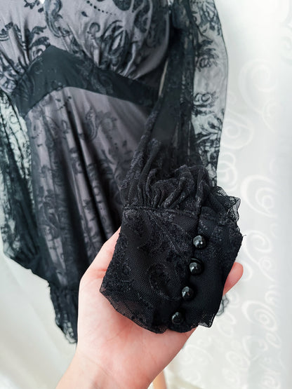 00’s whimsygoth tunic/dress with lacey & velvet embossed details 🦇🔮