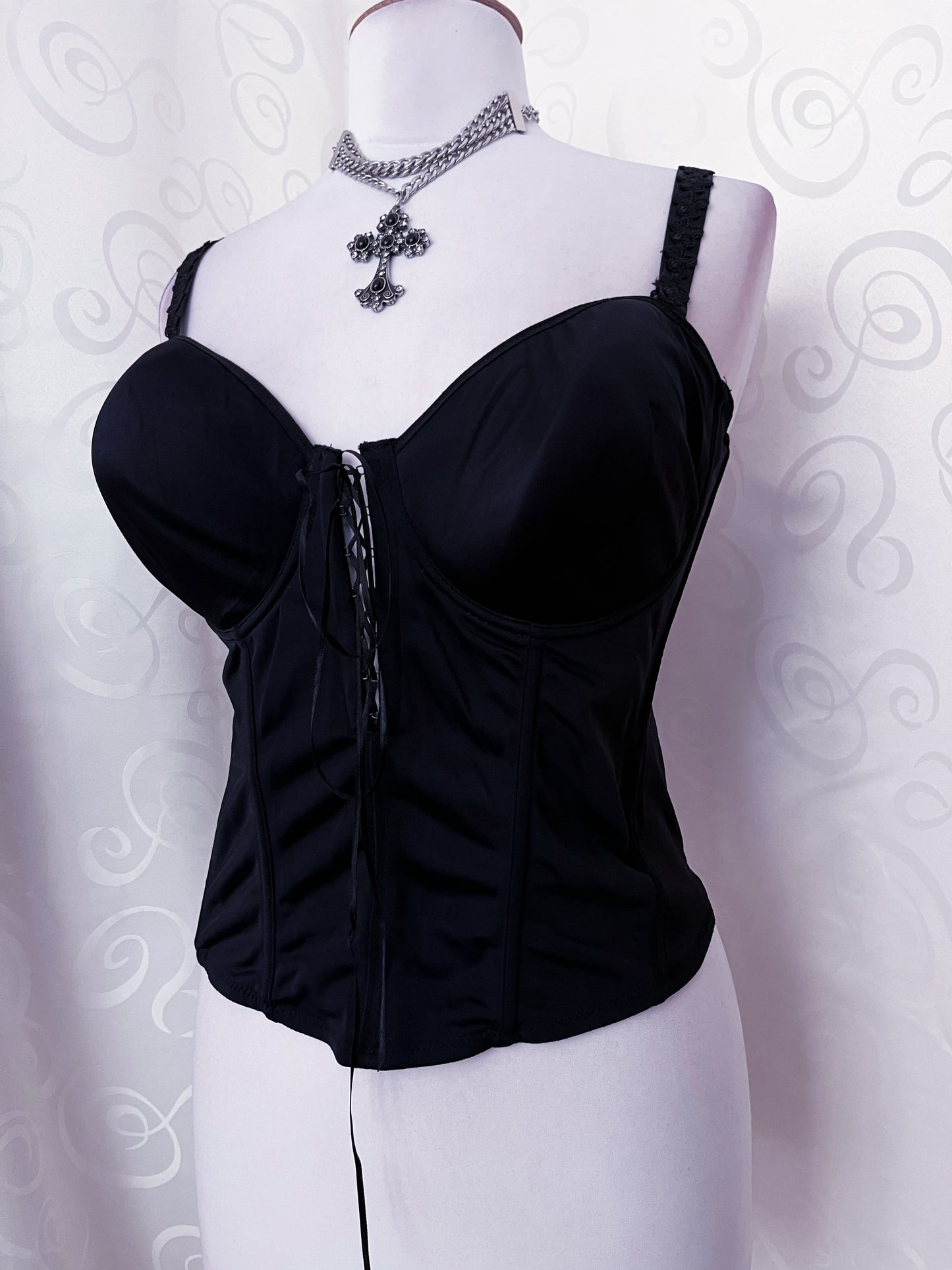 Gothic lace-up black corset 🦇