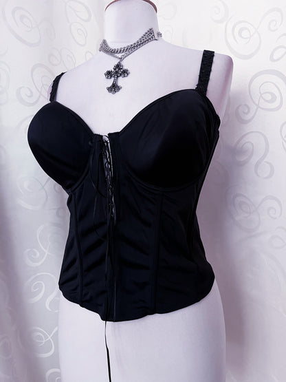 Gothic lace-up black corset 🦇
