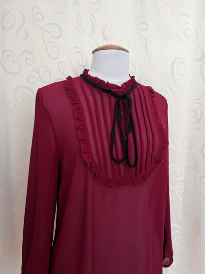 Gothic/Jirai Kei style burgundy mesh blouse with ruffle detail 🫀