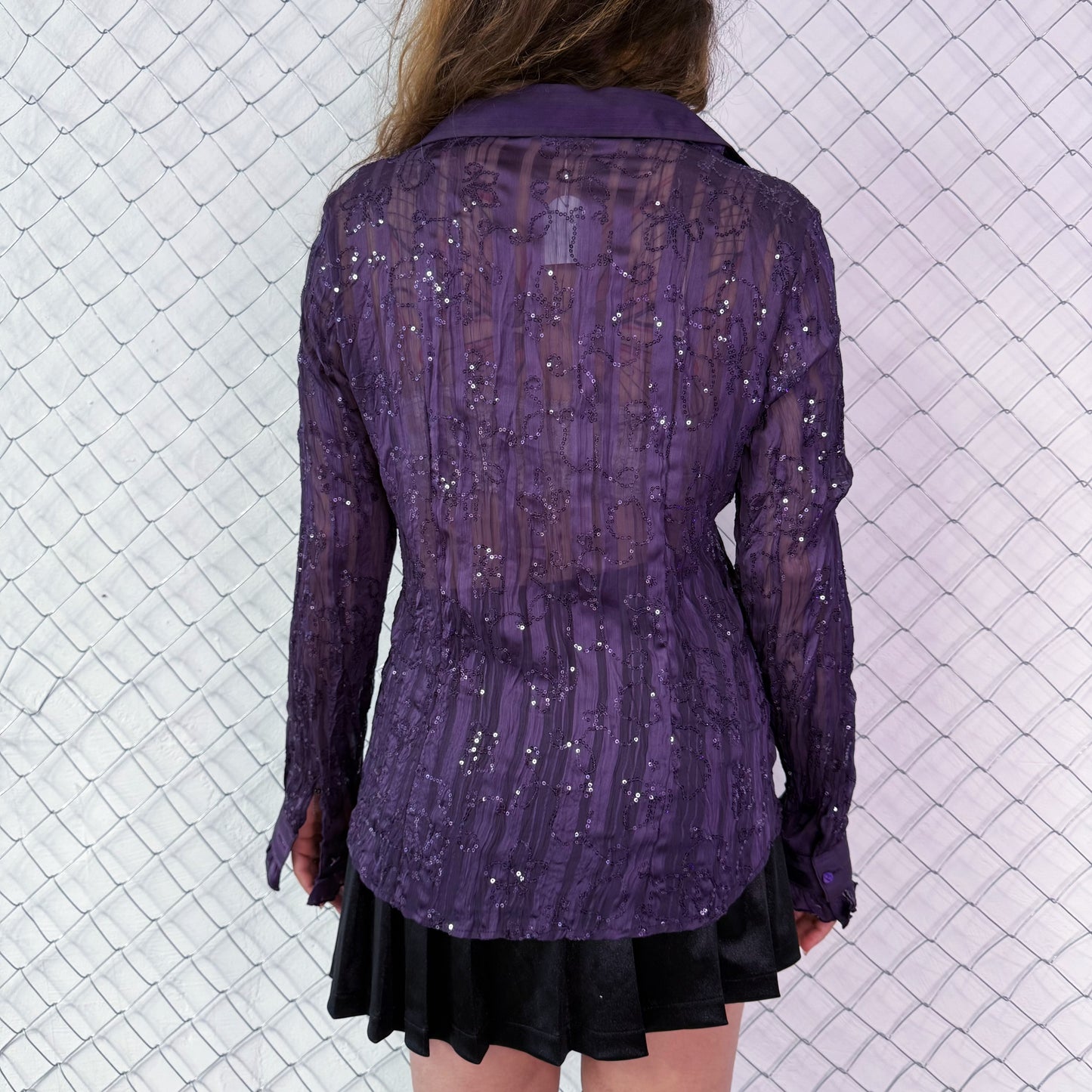 00’s whimsygoth see-through sequin purple shirt 💜🌀