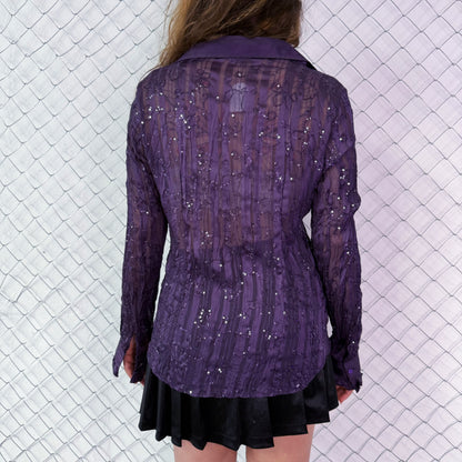 00’s whimsygoth see-through sequin purple shirt 💜🌀