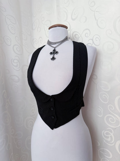 Corporate Goth striped crop vest 🦇