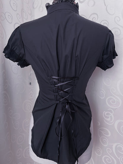 Dracula Gothic victorian style Short Sleeved Cotton Lace Blouse 🖤🦇