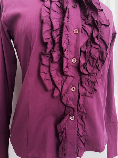 Gothic coquette bright purple cotton shirt with ruffle detail 💜