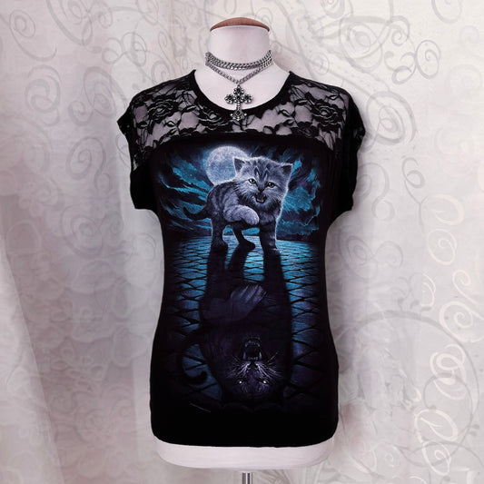 SPIRAL black wild side tee with lace detail 🖤🐱