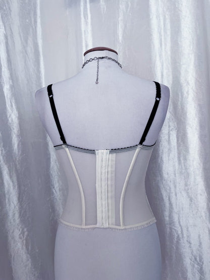 Gothic coquette white corset with black print details 🕷️🎀