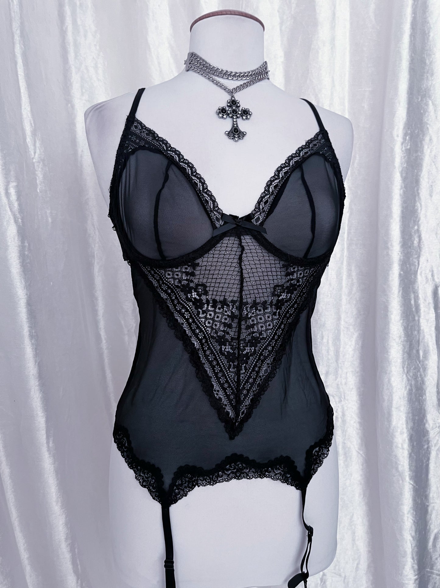 Hot black mesh lingerie corset top 🕸️