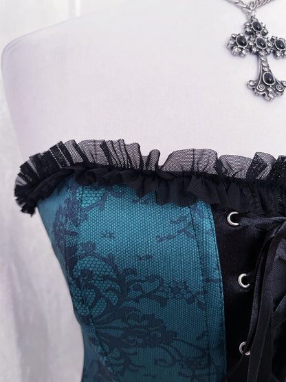 Iconic teal lace-up corset with mesh back 🕸️