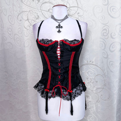 Gothic Moulin Rouge style satin black & red corset ❤️🕸️