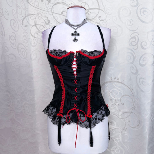 Gothic Moulin Rouge style satin black & red corset ❤️🕸️
