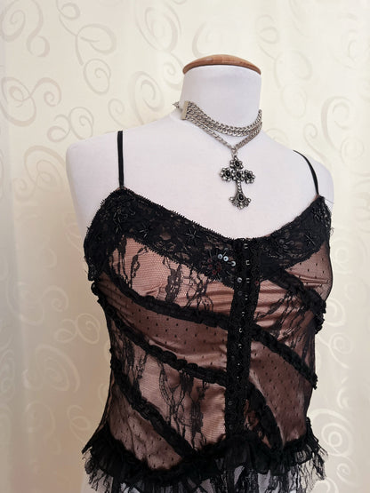 00’s whimsygoth lace corset top 🖤🌀