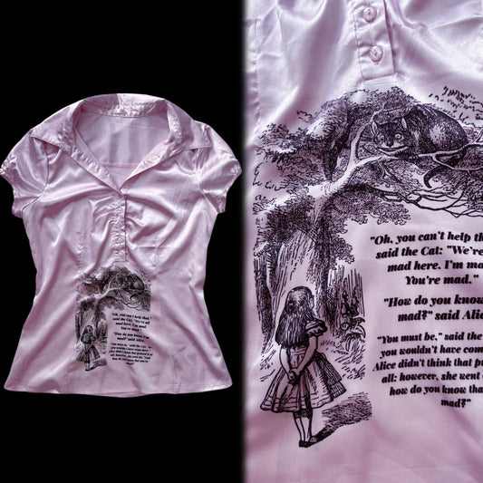 We’re All Mad Here Reworked Fishbone pink saten shirt ⏱️🐇