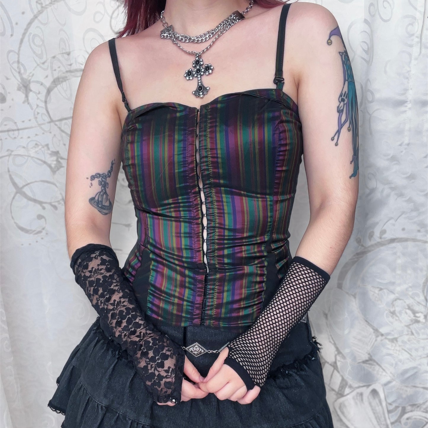 00’s deadstock Toi&Moi jester striped corset 🃏🎪