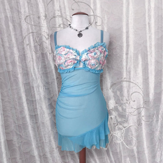 Mermaid baby blue babydoll with roses bustier 🧜