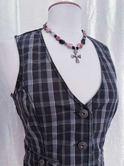 Dark academia cotton plaid vest📓
