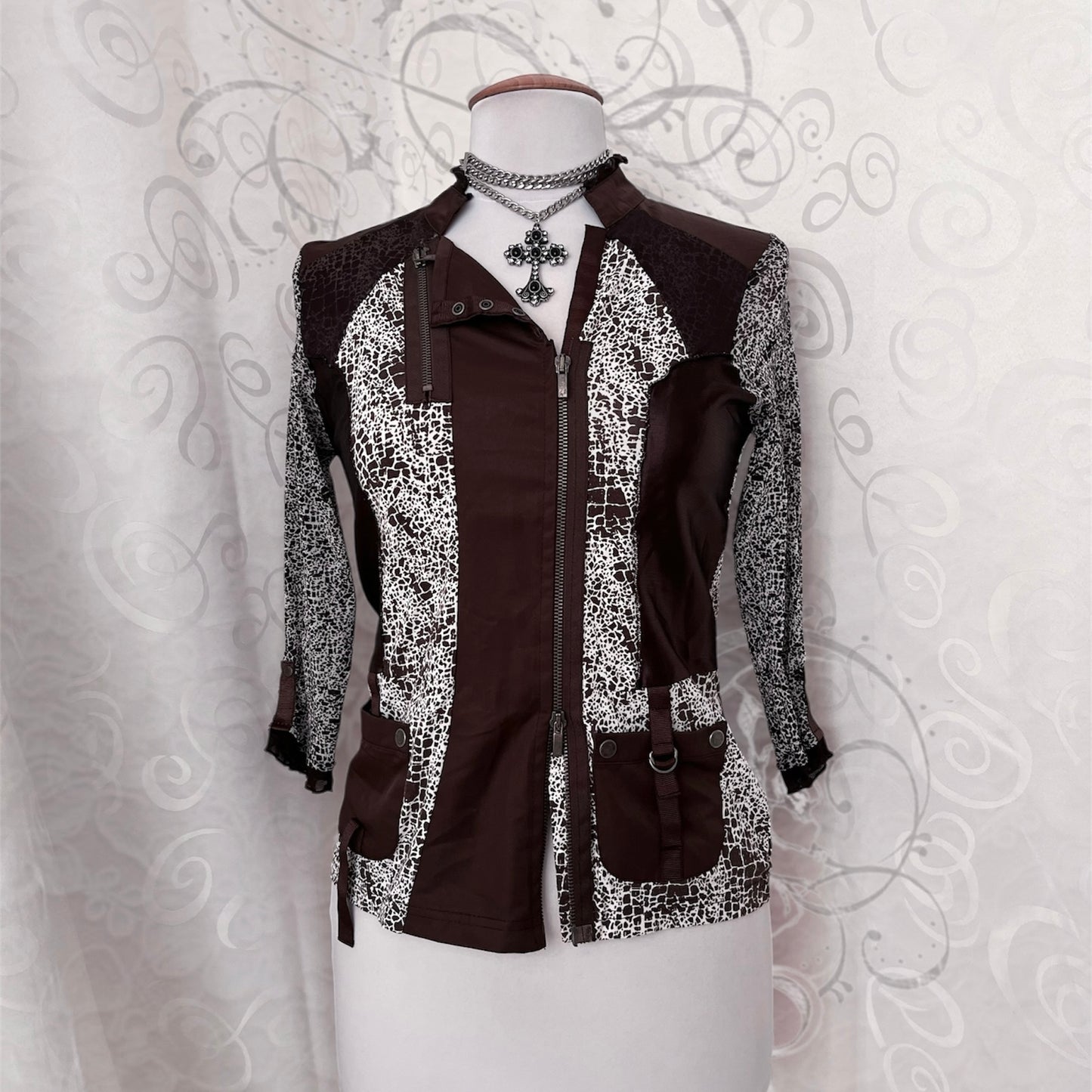 00’s iconic double zipper animal print x cowboy style mesh shirt 🧲🐴