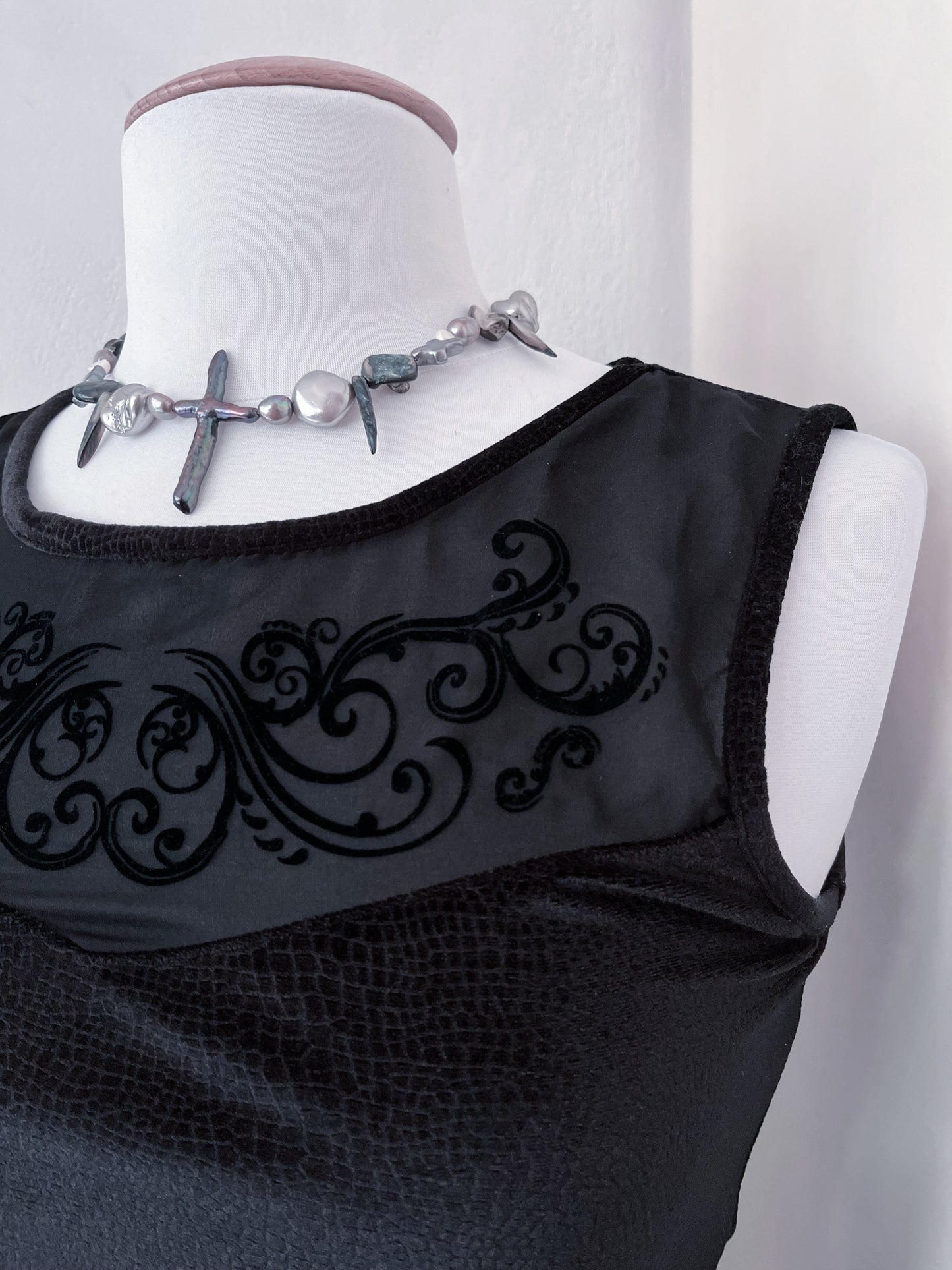 Gothic velvet black dress with mesh detail 🕷️🕸️