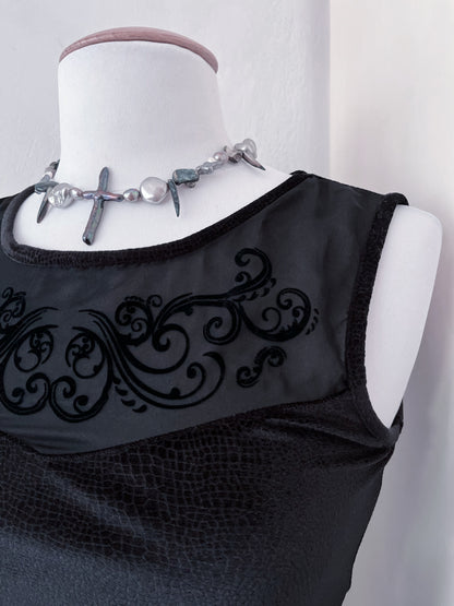 Gothic velvet black dress with mesh detail 🕷️🕸️